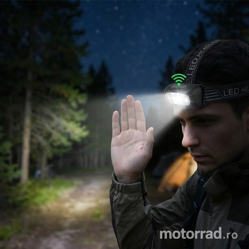 Lampă de cap LED reîncărcabilă și rezistență la ploaie, cu senzor de gest